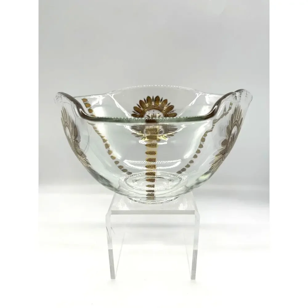 Vintage Mid Century Georges Briard Folded Edge Glass Bowl with Gold Accents MCM